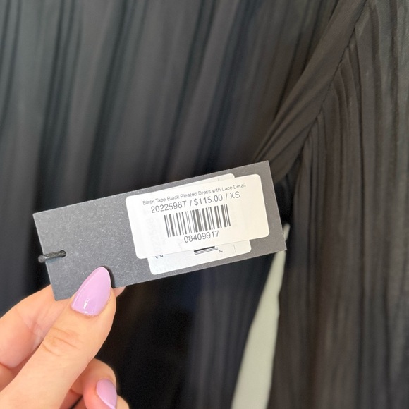 Black Tape NEW Pleated Long Sleeve Black Cocktail Party Dress with Lace- Size XS - Picture 7 of 7